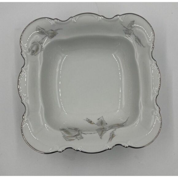Vintage Hutschenreuther Gray Rose 9" Square Vegetable Bowl Germany Porcelain - Picture 1 of 5
